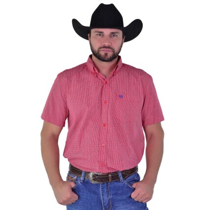 Camisa Radade Manga Curta Xadrez FIFTY cor Vermelho - 1990