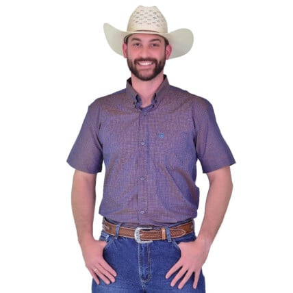 Camisa Radade Manga Curta Xadrez Fifty cor Vinho e Azul - 1886