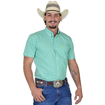 Camisa Radade Manga Curta Xadrez Fifty Verde e Branco- 1620