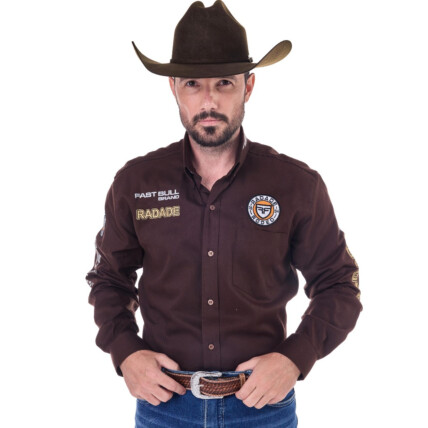 Camisa Radade Manga Longa Bordada BRANDS cor Marrom - 2122
