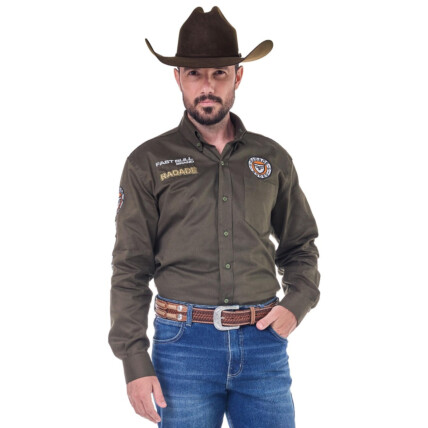 Camisa Radade Manga Longa Bordada BRANDS cor Verde - 2123