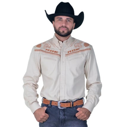 Camisa Radade Manga Longa Bordada BROWNSTONE cor Bege - 1693