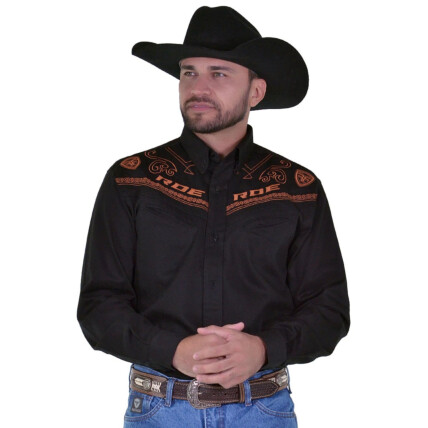 Camisa Radade Manga Longa Bordada BROWNSTONE cor Preta - 1689