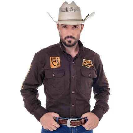Camisa Radade Manga Longa Bordada BRUT cor Marrom - 2061
