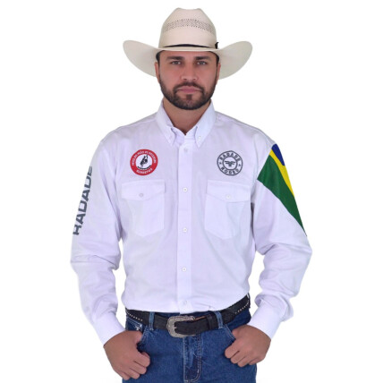 Camisa Radade Manga Longa Bordada NEW BR Branca - 1839