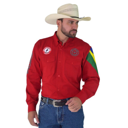 Camisa Radade Manga Longa Bordada NEW BR Vermelha - 1838