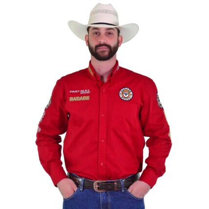 Camisa Radade Manga Longa Bordada New Brands Vermelha - 1942