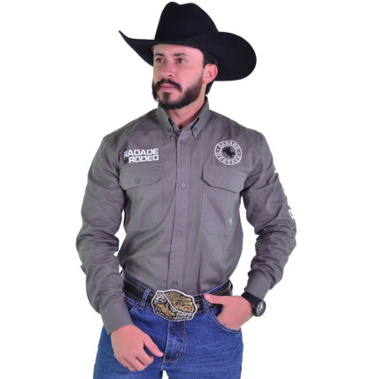 Camisa Radade Manga Longa Bordada New Western cor Chumbo - 1864