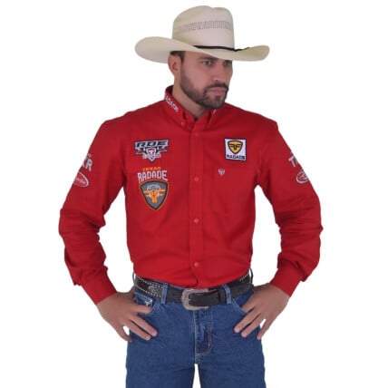 Camisa Radade Manga Longa Bordada TX RDE Sarja Vermelha - 1818