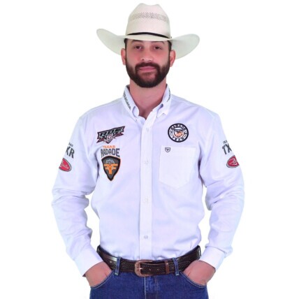 Camisa Radade Manga Longa Bordada TX RDE Sarja Branco - 1817