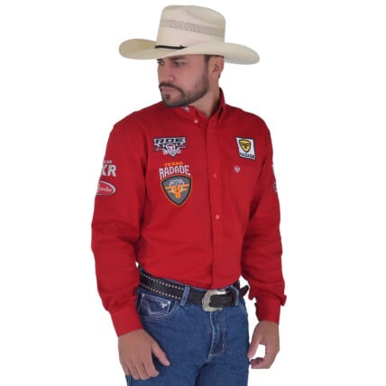 Camisa Radade Manga Longa Bordada TX RDE Sarja Vermelha - 1818