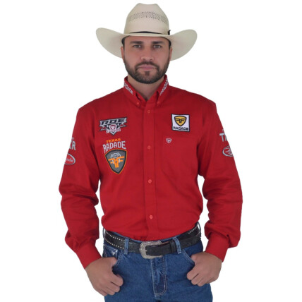 Camisa Radade Manga Longa Bordada TX RDE Sarja Vermelha - 1951