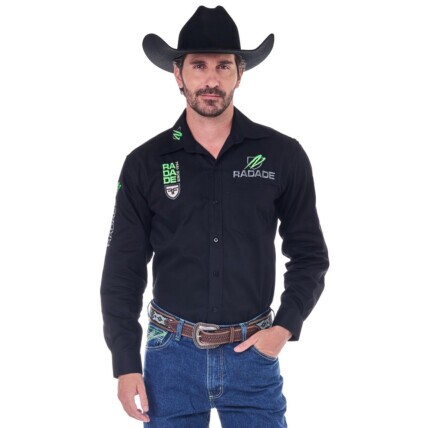 Camisa Radade Manga Longa Bordada VERT cor Preto - 2073