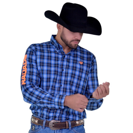 Camisa Radade Manga Longa Xadrez Bordada cor Azul - 1676