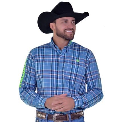 Camisa Radade Manga Longa Xadrez Bordada cor Azul - 1695