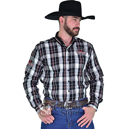 Camisa Radade Manga Longa Xadrez Bordada cor Preta - 0811