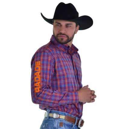 Camisa Radade Manga Longa Xadrez Bordada cor Roxo e Laranja - 1760