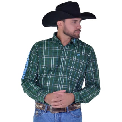 Camisa Radade Manga Longa Xadrez Bordada cor Verde - 1694