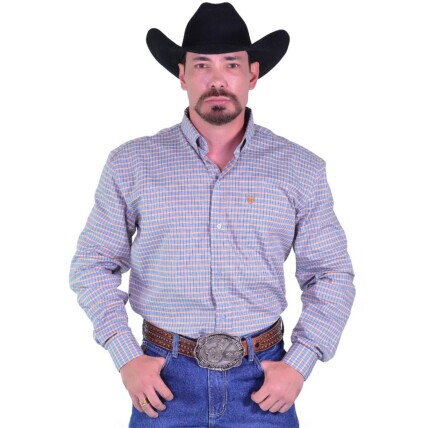 Camisa Radade Manga Longa Xadrez Fifty cor Azul e Laranja - 2031