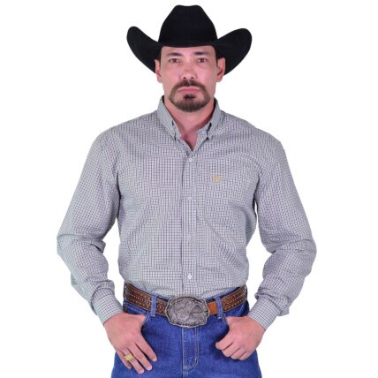 Camisa Radade Manga Longa Xadrez Fifty cor Branco e Preto - 2029