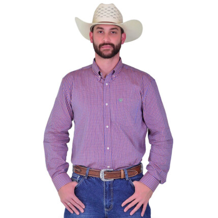 Camisa Radade Manga Longa Xadrez Fifty Laranja - 1903