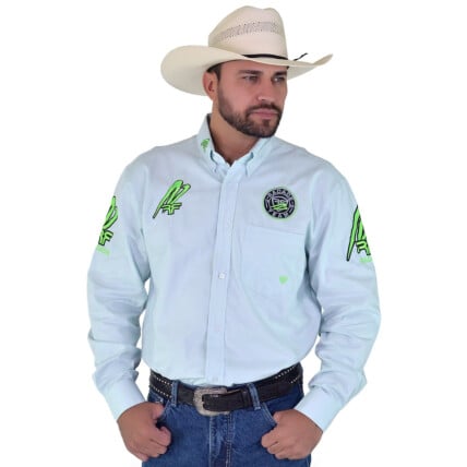 Camisa Radade RR Manga Longa Bordada Verde-água - 1826
