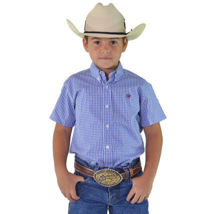 Camisa Radade Unissex Infantil Manga Curta Xadrez cor Azul - 1636