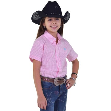 Camisa Radade Unissex Infantil Manga Curta Xadrez cor Rosa - 1981