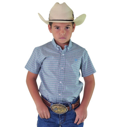 Camisa Radade Unissex Infantil Manga Curta Xadrez cor Verde/Azul - 1861