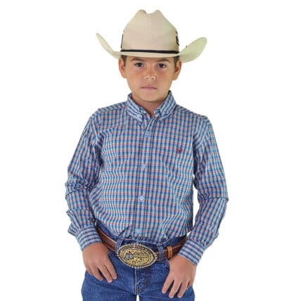 Camisa Radade Unissex Infantil Manga Longa Xadrez cor Azul - 1856