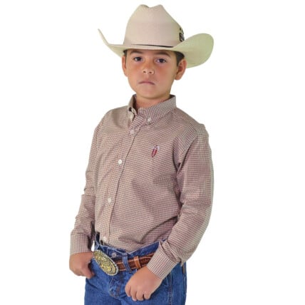 Camisa Radade Unissex Infantil Manga Longa Xadrez cor Laranja - 1860