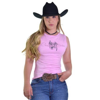 Camiseta Regata Radade RDE cor Rosa com Strass - 1716