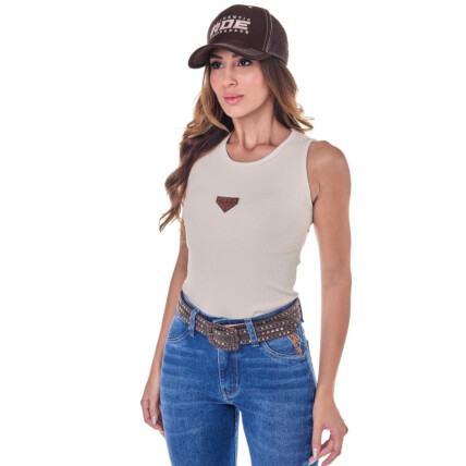 Camiseta Regata Radade RIB RDE Couro cor Bege - 2121