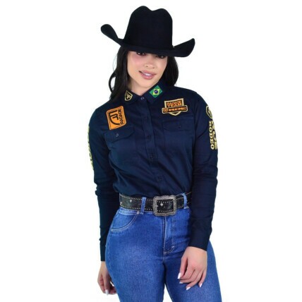 Camisete Feminina Radade BRUT Rodeo Team Bordada Azul Marinho – Sarja 100% Algodão-2193