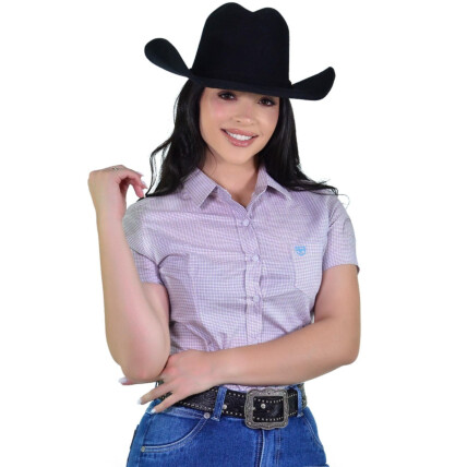 Camisete Feminina Radade Xadrez Fio 50 Manga Curta Lilás – 100% Algodão - 2248