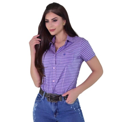 Camisete Radade Manga Curta Xadrez Fifty Rosa e Azul - 1882