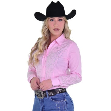 Camisete Radade Manga Longa Bordada BRANCHES cor Rosa - 1917