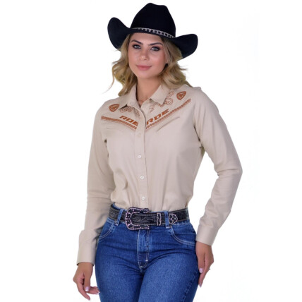 Camisete Radade Manga Longa Bordada BROWNSTONE cor Bege - 1746