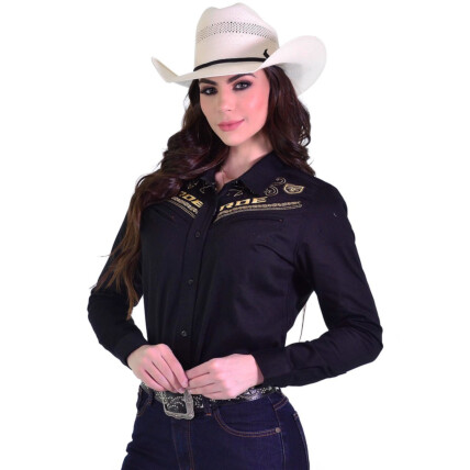 Camisete Radade Manga Longa Bordada BROWNSTONE cor Preta - 1919