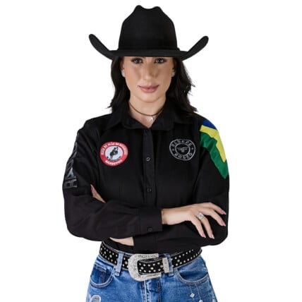 Camisete Radade Manga Longa Bordada NEW BR Preta - 1844