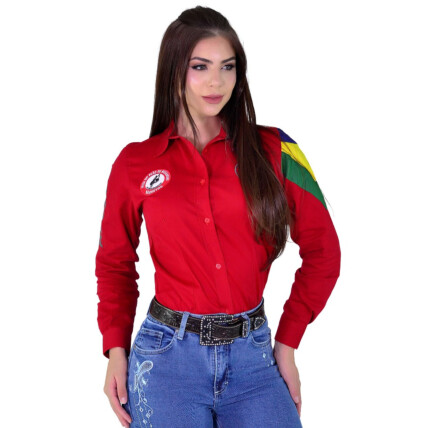 Camisete Radade Manga Longa Bordada NEW BR Vermelha - 1848
