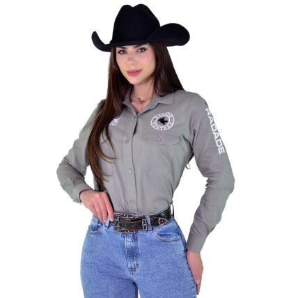 Camisete Radade Manga Longa Bordada New Western Cinza - 1883