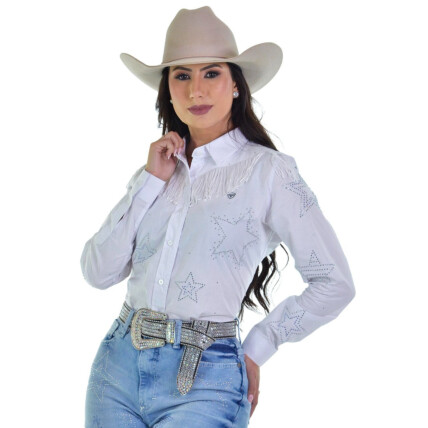 Camisete Radade Manga Longa STARS cor Branca com Brilho  - 1738