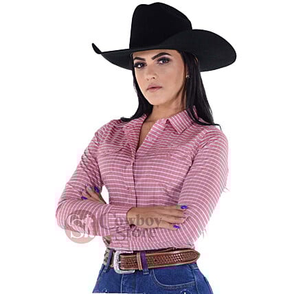 Camisete Radade Manga Longa Xadrez Fifty Goiaba e Branco - 1323