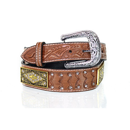 Cinto Max West Belts em Couro Unissex Largo com strass e aplique em metal retângulo - MWB-002