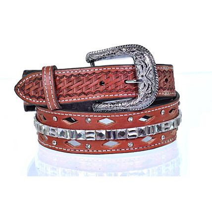 Cinto Max West Belts em Couro Unissex Largo com strass e pedraria - MWB-021