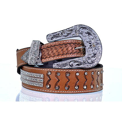 Cinto Max West Belts em Couro Unissex Largo com strass e pedraria - MWB-027