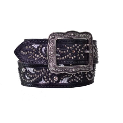 Cinto Paul Western em Couro e Brilhos cor Preto - pw447