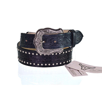 Cinto Paul Western em Couro Preto com Aplique em Strass - PW394