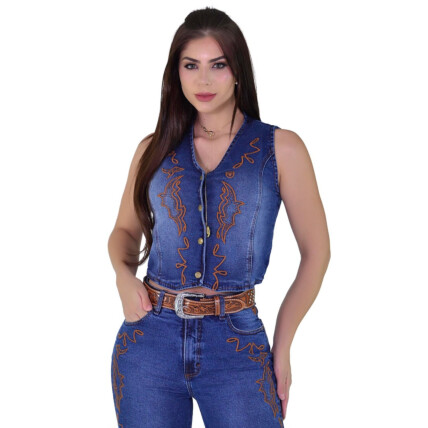 Colete Jeans Bordado Ocher - 1835